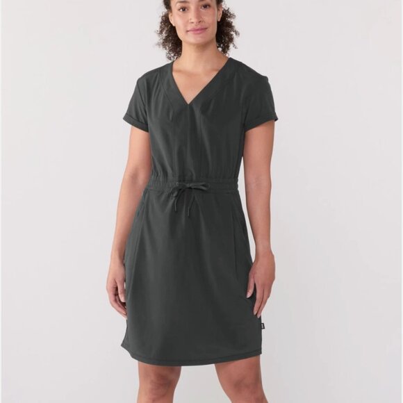 REI Co-op Savanna Trails Black Dress Short Sleeve Drawstring Waist Pockets XS - Picture 1 of 10
